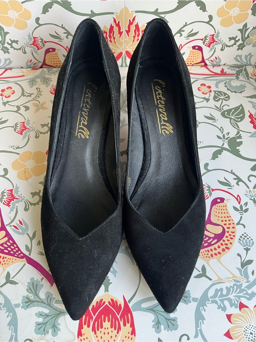 L’intervalle Black Suede Pointed-Toe Kitten Heel Pumps | Never Worn